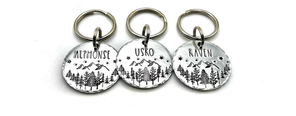 Médaille Personnalisée Montagnes et Arbres, Médaillon d' Identité pour Chien