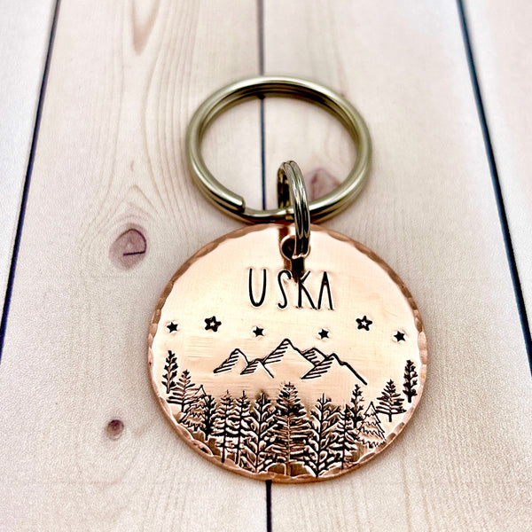 Médaille Personnalisée Montagnes et Arbres, Médaillon d' Identité pour Chien