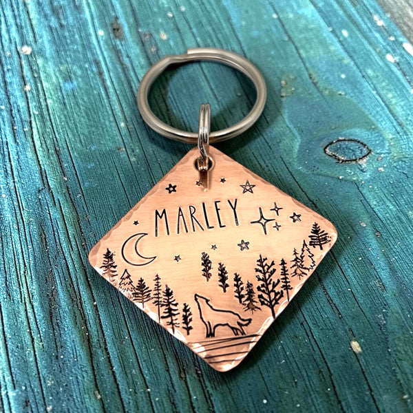 Dog Tag with Wolf, Personalized Metal Tag