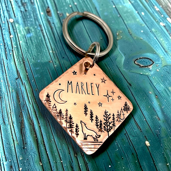 Dog Tag with Wolf, Personalized Metal Tag