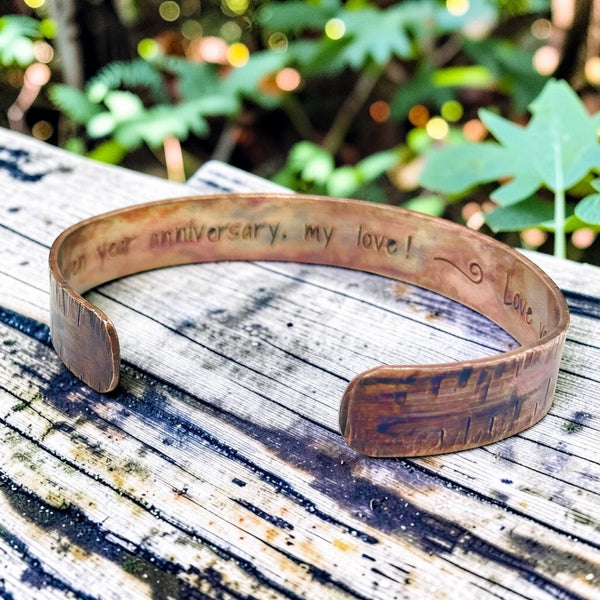Bracelet Homme en Cuivre, Bracelet Saint Valentin, Message Personnalisé, Cadeau Mari
