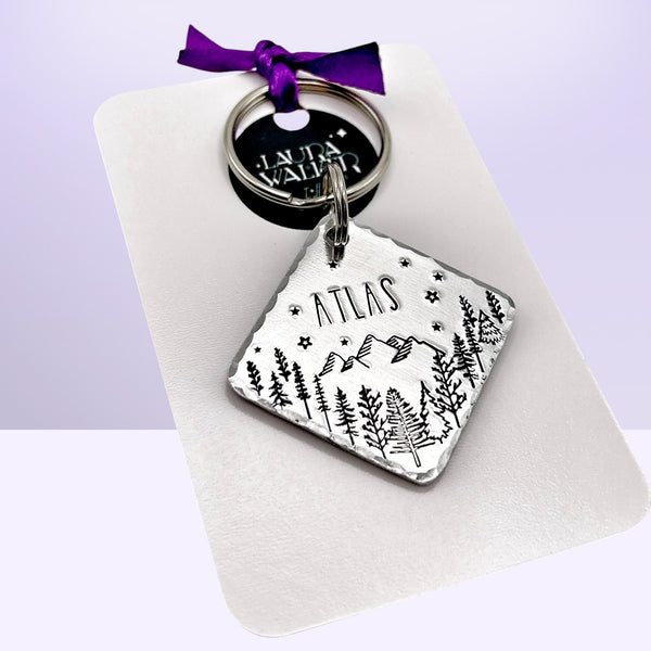 Médaille Personnalisée pour Chien, Personnalisable,  Forêt et Montagnes