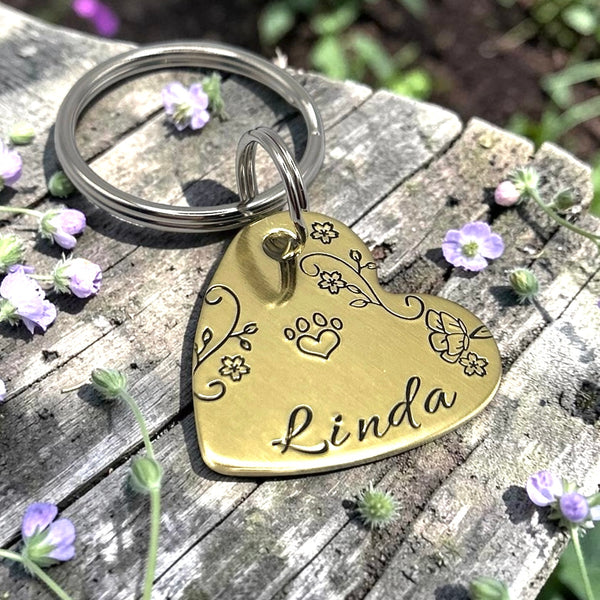 Médaille de Chien Coeur - Médaille avec Fleurs Chien -Médaillon d'Identité