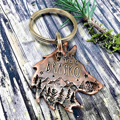 Médaillon pour Chien en forme de Loup, Médaille pour Husky, Tête de Loup en Cuivre