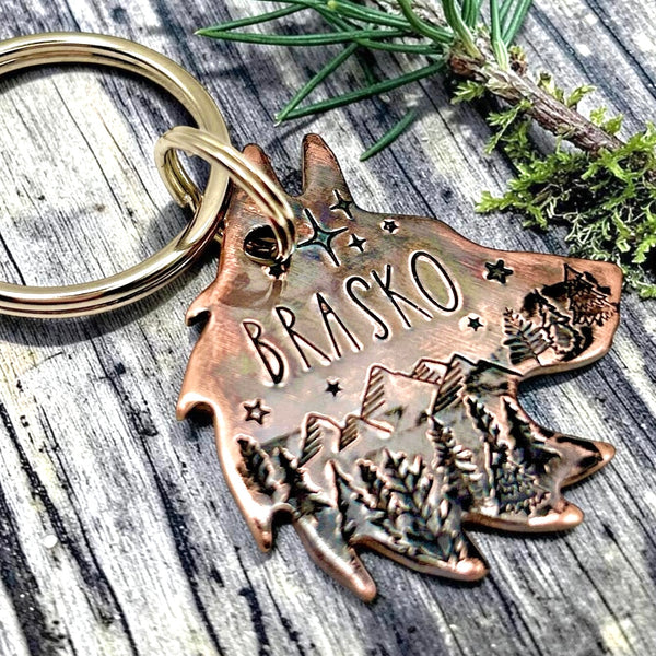 Médaillon pour Chien en forme de Loup, Médaille pour Husky, Tête de Loup en Cuivre