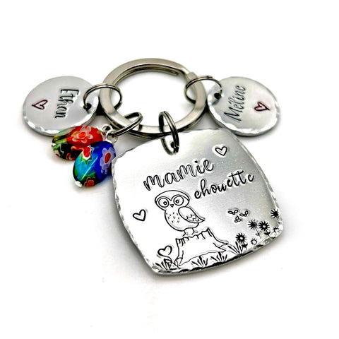 Porte Clé avec Noms, Cadeau pour un Grand-Mère, Mamie Chouette