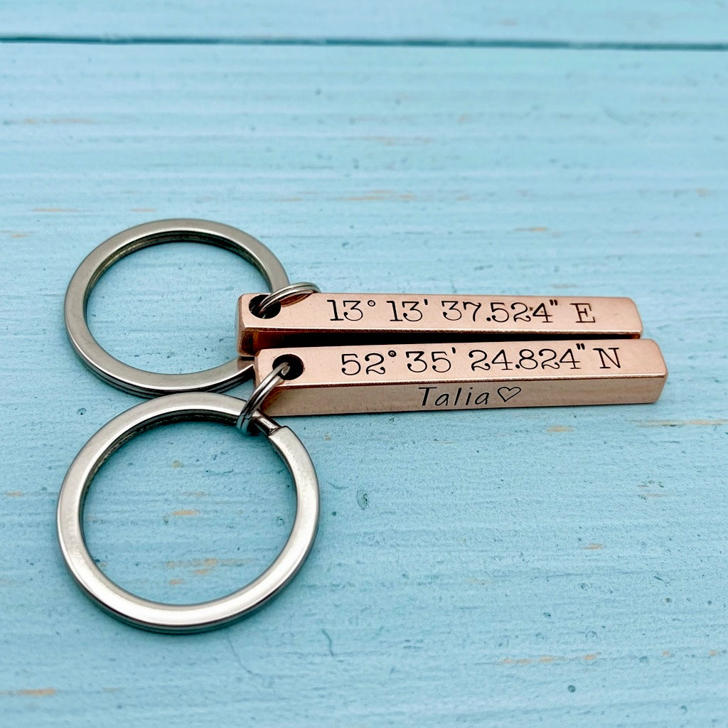 Porte Clé 'Barre de Cuivre GPS', Cadeau en Cuivre, Porte Clé Mari