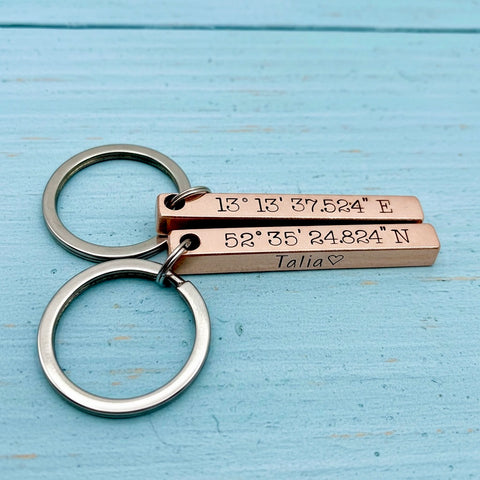 Porte Clé 'Barre de Cuivre GPS', Cadeau en Cuivre, Porte Clé Mari