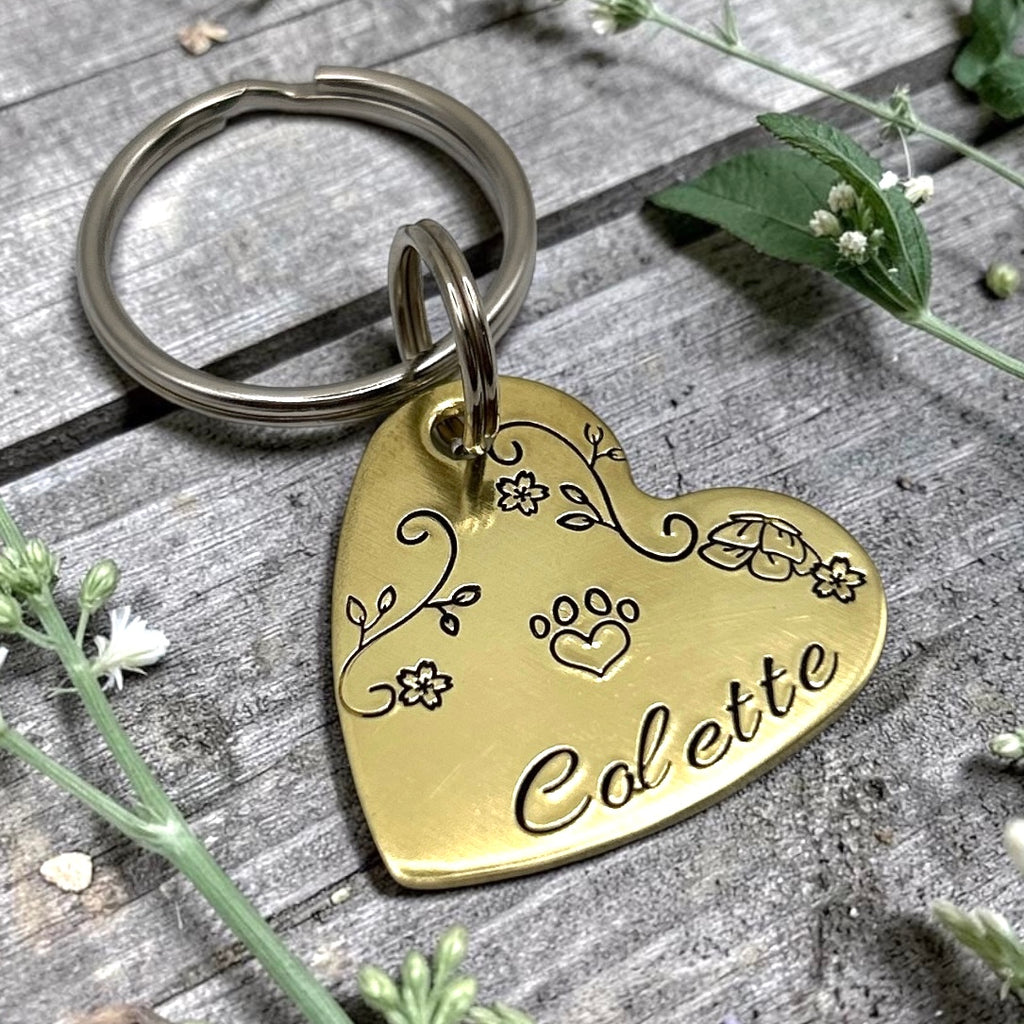 Médaille de Chien Coeur - Médaille avec Fleurs Chien -Médaillon d'Identité