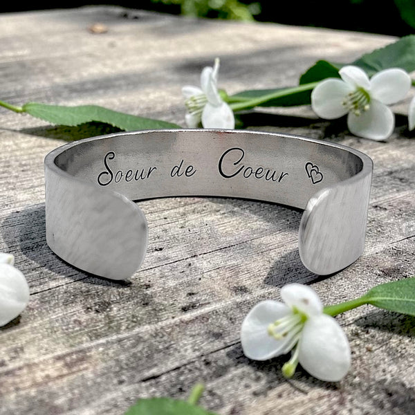 Soeur de Coeur, Idée Cadeau Amie, Manchette Jonc Soeur de Coeur, Cadeau Meilleure Amie, Cadeau Noël Amie