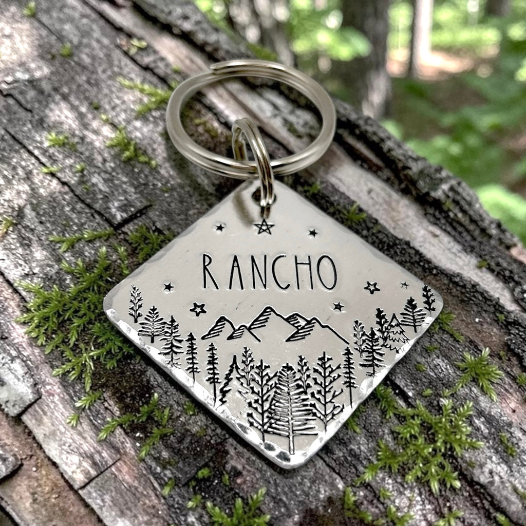 Médaille Personnalisée pour Chien, Personnalisable,  Forêt et Montagnes
