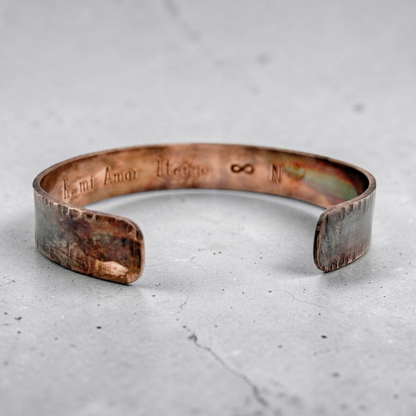Bracelet Manchette Homme en Cuivre, Citation ou Phrase Personnalisée Gravée"