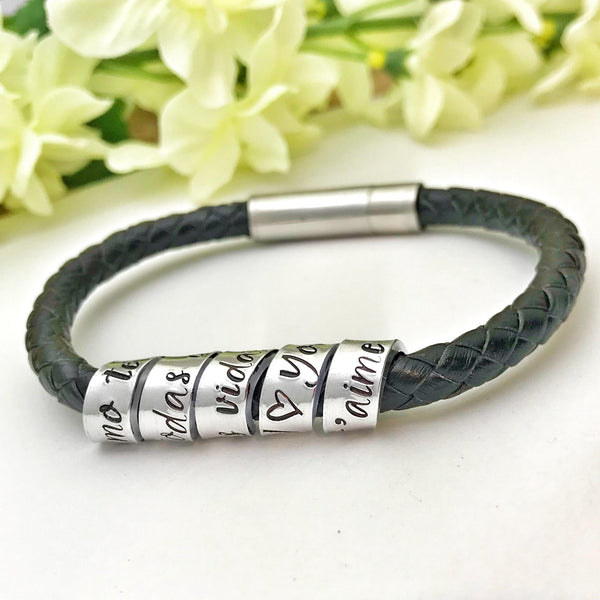 Bracelet Homme Gravé Message Secret, Bracelet Personnalisé en Cuir, Fête des Pères, Cadeau St Valentin