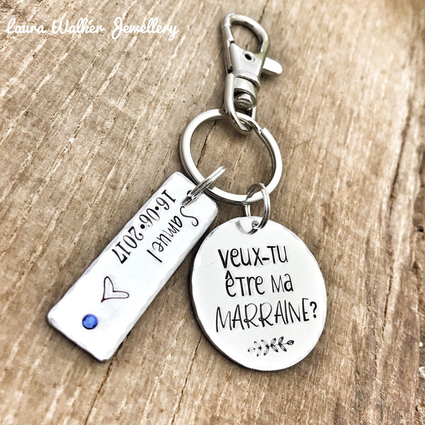 Cadeau Marraine, Porte Clé Marraine, Demande Marraine, Veux-tu être ma Marraine?, Cadeau Baptême Marraine