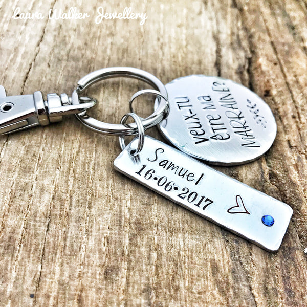 Cadeau Marraine, Porte Clé Marraine, Demande Marraine, Veux-tu être ma Marraine?, Cadeau Baptême Marraine
