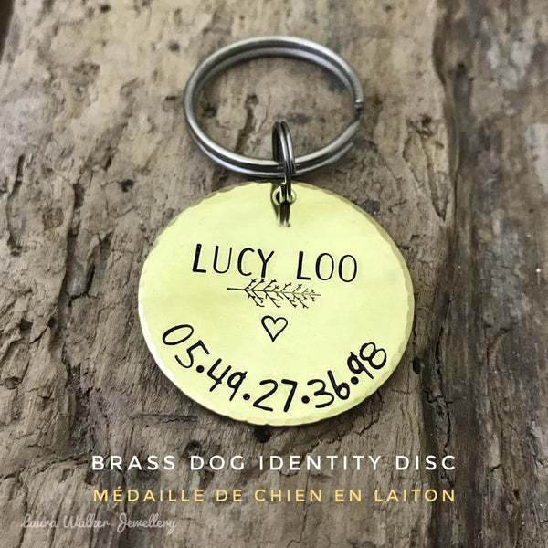 Médaillon d'identité Chien, Médaillon Personnalisé, Laiton, Médaille Ronde