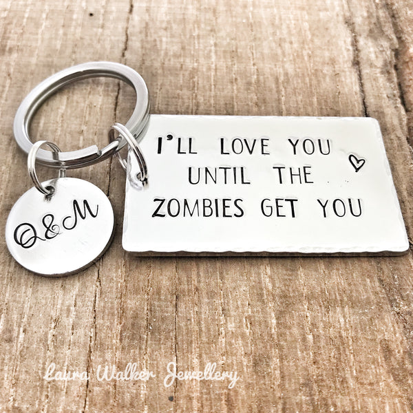 Zombie Keychain, Zombie Gift Partner, Until the Zombies Get You Gift, Zombie Keyring Friend