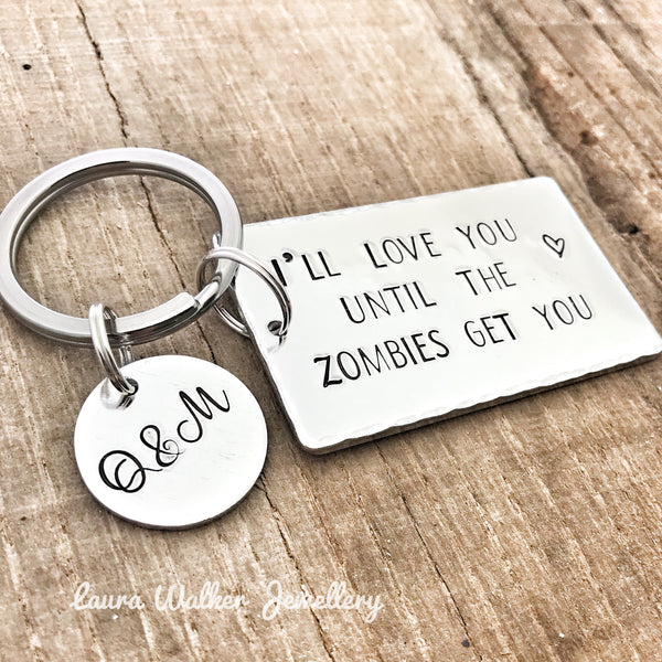 Zombie Keychain, Zombie Gift Partner, Until the Zombies Get You Gift, Zombie Keyring Friend