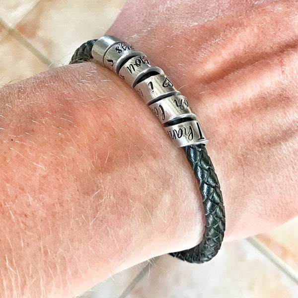 Bracelet Homme Gravé Message Secret, Bracelet Personnalisé en Cuir, Fête des Pères, Cadeau St Valentin