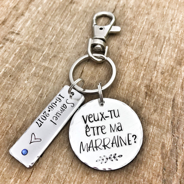 Cadeau Marraine, Porte Clé Marraine, Demande Marraine, Veux-tu être ma Marraine?, Cadeau Baptême Marraine