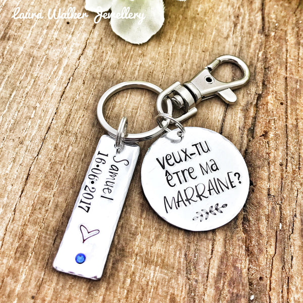 Cadeau Marraine, Porte Clé Marraine, Demande Marraine, Veux-tu être ma Marraine?, Cadeau Baptême Marraine