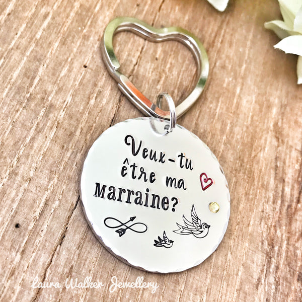 Demande Marraine, Porte Clé Gravé Marraine, Veux-tu être ma Marraine?, Cadeau Baptême, Cadeau Marraine