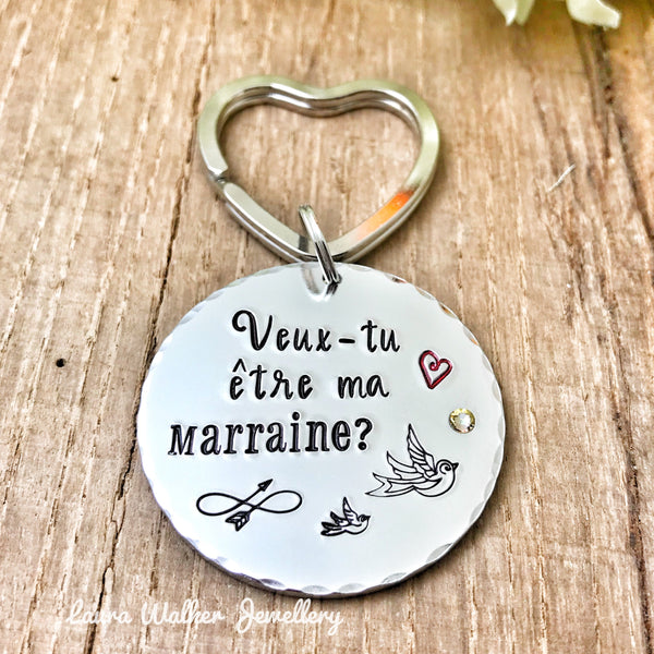 Demande Marraine, Porte Clé Gravé Marraine, Veux-tu être ma Marraine?, Cadeau Baptême, Cadeau Marraine