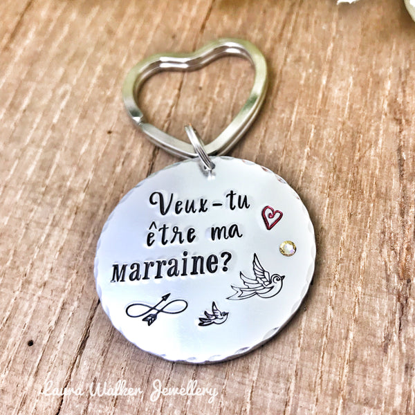 Demande Marraine, Porte Clé Gravé Marraine, Veux-tu être ma Marraine?, Cadeau Baptême, Cadeau Marraine