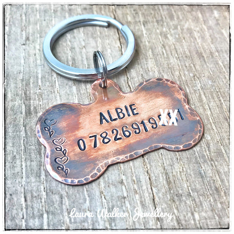 Médaillon d'identité Chien, Médaillon Personnalisé, Os Chien en Cuivre,