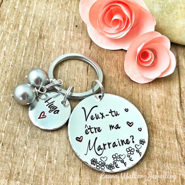 Porte Clé Personnalisé pour Marraine - Idée Cadeau Demande Marraine