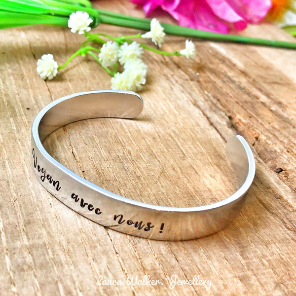 Vegan Bijoux, Vegan Jonc, Bracelet Jonc Aluminium, Bracelet Gravé, Vegan avec Nous