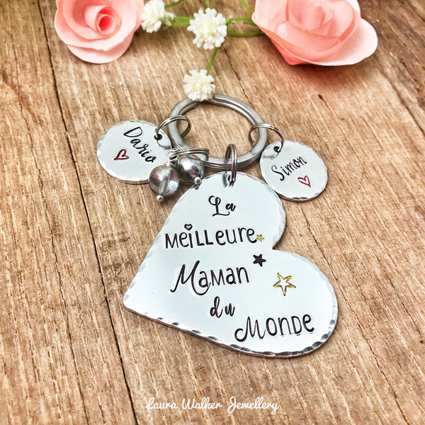 Personalised French Maman Keychain, Custom Keyring Maman