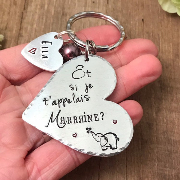 Idée Cadeau Marraine, Porte-Clé Marraine, Cadeau Baptême Marraine, Et si je t'appelais Marraine, Bijoux Marraine