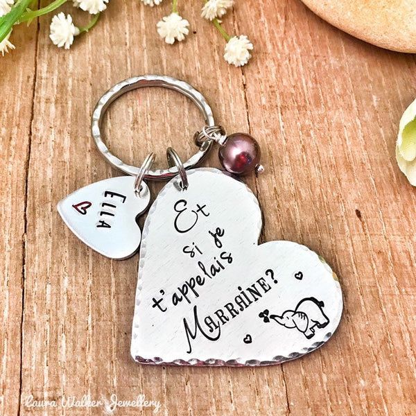 Idée Cadeau Marraine, Porte-Clé Marraine, Cadeau Baptême Marraine, Et si je t'appelais Marraine, Bijoux Marraine