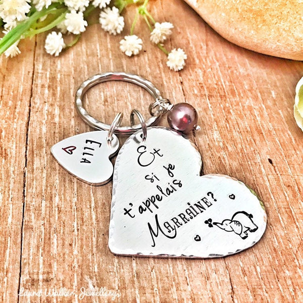 Idée Cadeau Marraine, Porte-Clé Marraine, Cadeau Baptême Marraine, Et si je t'appelais Marraine, Bijoux Marraine