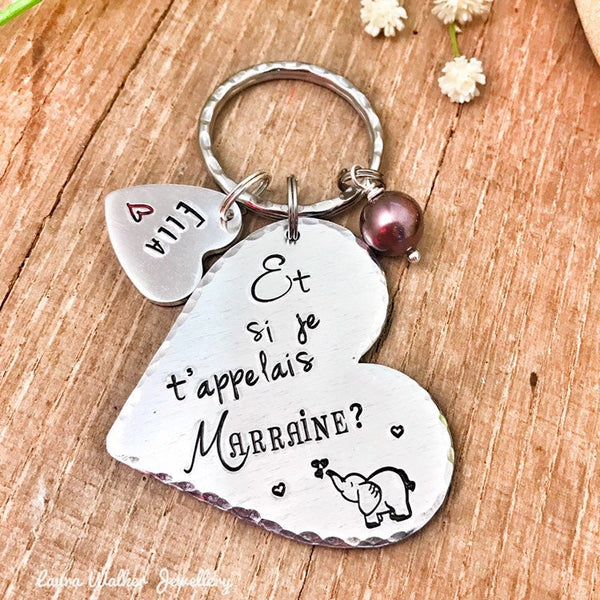 Idée Cadeau Marraine, Porte-Clé Marraine, Cadeau Baptême Marraine, Et si je t'appelais Marraine, Bijoux Marraine