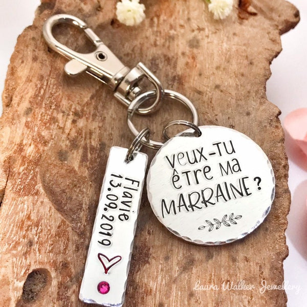 Cadeau Marraine, Porte Clé Marraine, Demande Marraine, Veux-tu être ma Marraine?, Cadeau Baptême Marraine