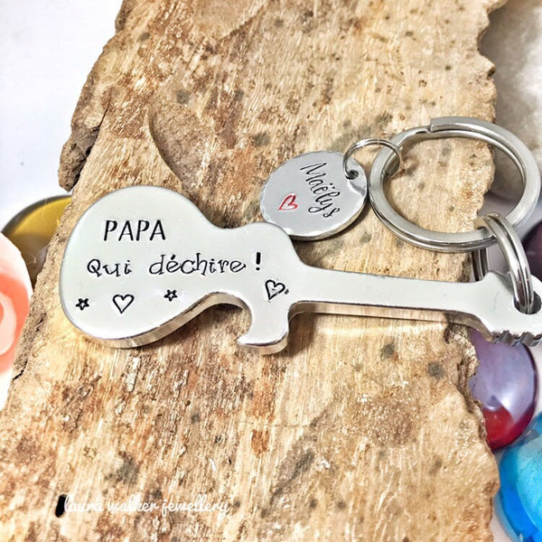 Décapsuleur Papa, Cadeau Guitare, Porte Clé Guitare Papa