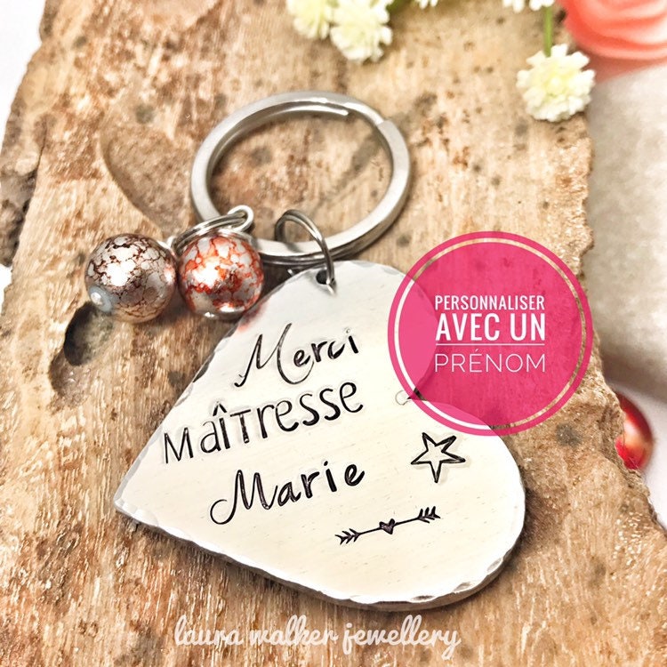 Porte Clé Gravé Personnalisé, Cadeau Maîtresse, Porte Clé Maîtresse, Merci Maîtresse