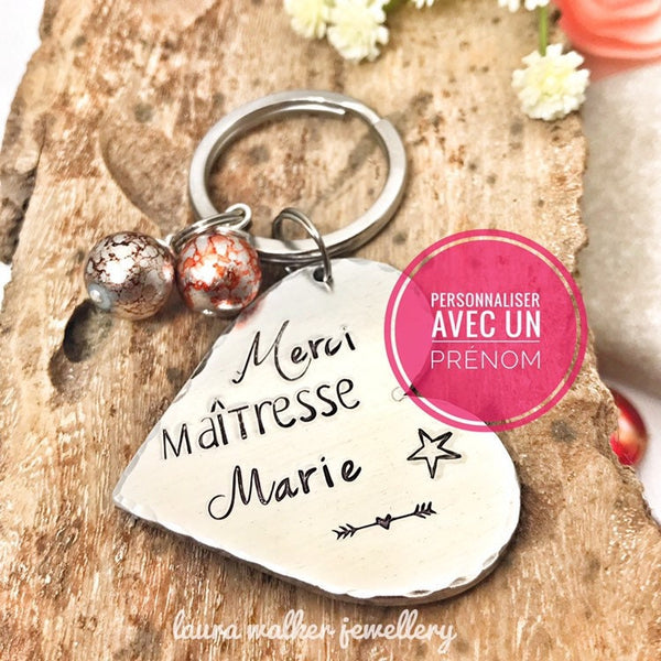 Porte Clé Gravé Personnalisé, Cadeau Maîtresse, Porte Clé Maîtresse, Merci Maîtresse