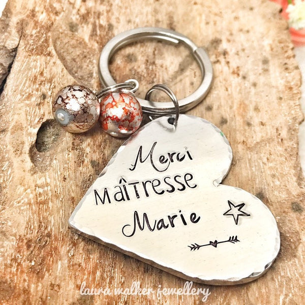 Porte Clé Gravé Personnalisé, Cadeau Maîtresse, Porte Clé Maîtresse, Merci Maîtresse
