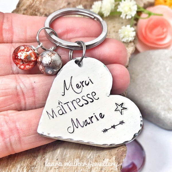 Porte Clé Gravé Personnalisé, Cadeau Maîtresse, Porte Clé Maîtresse, Merci Maîtresse