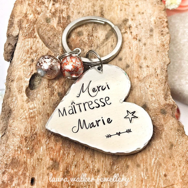 Porte Clé Gravé Personnalisé, Cadeau Maîtresse, Porte Clé Maîtresse, Merci Maîtresse
