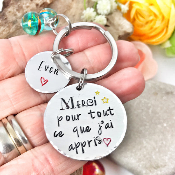 Hand Stamped Maitresse Gift, French Teacher Keyring, Gift French Teacher