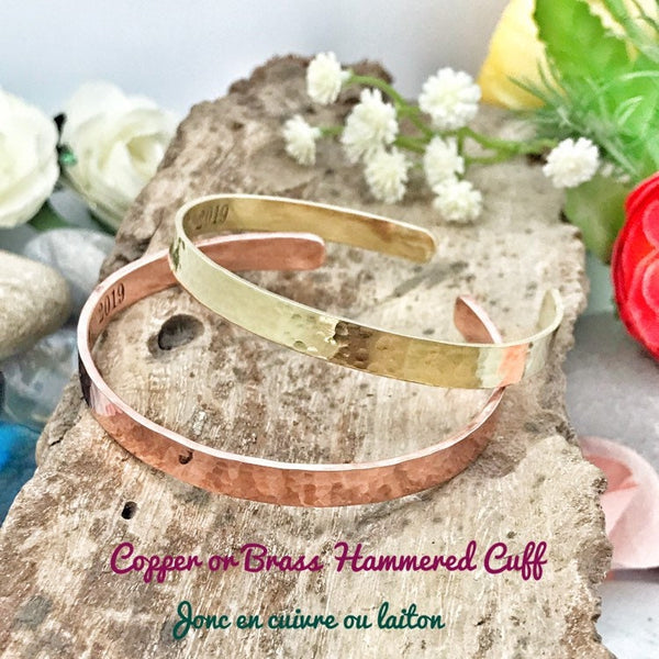 Manchette Femme en Cuivre, Bracelet Laiton, Jonc Bracelet en Cuivre à Personnaliser