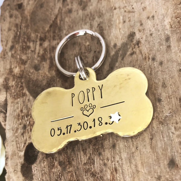 Médaille Personnalisée pour Chien, Os en Laiton, Médaillon Gravé, Couleur Or