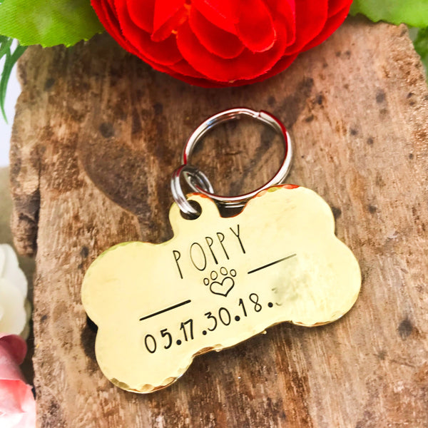 Médaille Personnalisée pour Chien, Os en Laiton, Médaillon Gravé, Couleur Or