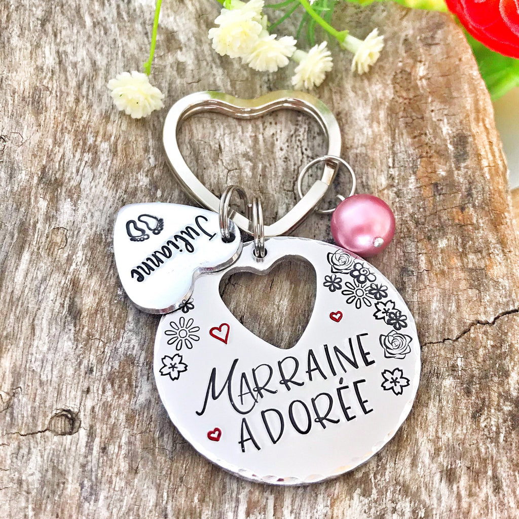Demande Marraine, Porte-Clé Marraine Adorée, Cadeau Baptême Marraine, Marraine en Or, Bijoux Marraine