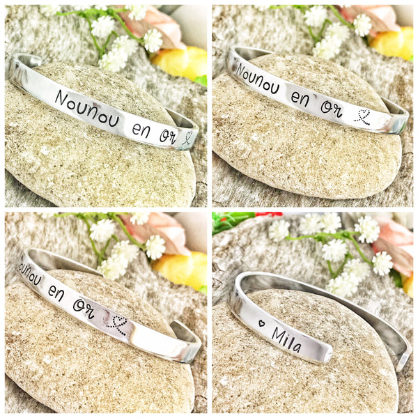 Cadeau Nounou, Bijoux Nounou, Nounou en Or, Bracelet Jonc Nounou, Idée Nounou