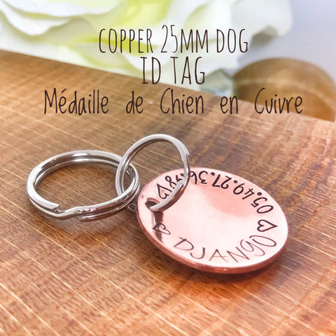 Médaillon d'identité Chien, Médaillon Personnalisé, Médaille Chien Cuivre, Médaillon Gravure Identité Chien, Coeur en Cuivre Chien